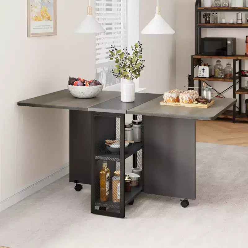 Tavolo da Pranzo Pieghevole per Cucina, Tavolo da Pranzo Salvaspazio, Tavolo da Cucina Estensibile con Ante a Sbalzo e 6 Ruote per Piccoli Spazi