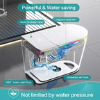 Dyonery Smart Toilet, Monobloc senza serbatoio con barriera in schiuma, Coperchio con apertura/chiusura automatica, Bidet riscaldato e asciugatore, Luce notturna a LED, Sciacquo automatico