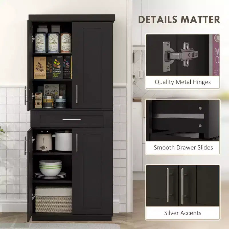 Dispensa da Cucina Moderna, Mobile Autoportante con Ante e Cassetti, Ripiani Regolabili