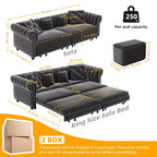 Divano Letto Estraibile 3-in-1 King Size in Velluto Whisen e Divano Letto Convertibile con Ottomana Mobile, Design Trapuntato