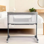 Culla Neonato con Ruote – Beige / Grigio / Rosa, Culla Fianco Letto, per 1 Neonato