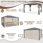 EROMMY Gazebo a tetto rigido, Pergola da esterno con doppio tetto, zanzariere e tende, Tenda da sole resistente per patio, cortile, feste in piscina