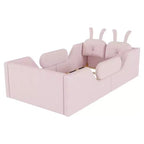 Whisen Twin - Letto a piattaforma, Letto imbottito da pavimento per bambini con cuscino a coniglio, Sponde laterali rimovibili