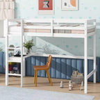 Letto a soppalco Okak Minimalism con scaletta, letto a soppalco singolo in legno di gomma con spondina di sicurezza e scrivania integrata, telai per letti per bambini, ragazzi