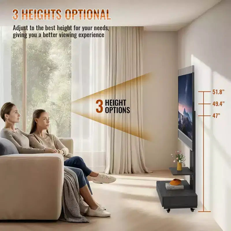 Mobile porta TV per televisori da 32-75 pollici, carrello TV mobile regolabile in altezza con cassetto e ruote per soggiorno, camera da letto, uffici -ModernLuxe