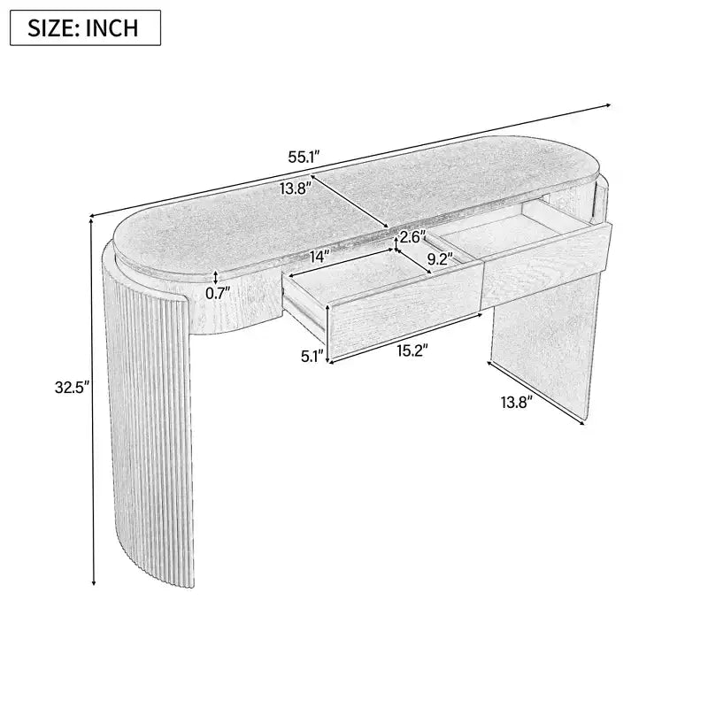 Tavolo consolle moderno Merax con piano ovale, gambe curve scanalate e due cassetti nascosti