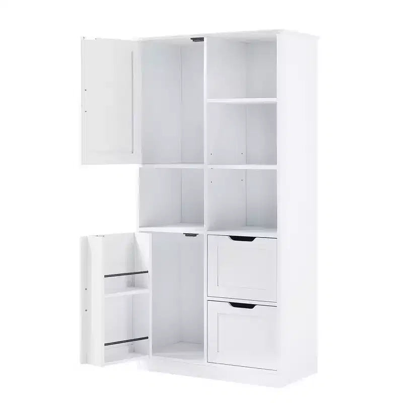 Mobiletto da bagno alto 157 cm, mobiletto indipendente da terra con cassetto e ripiano regolabile, mobiletto per dispensa per bagno e soggiorno