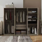 Armadio a 6 ante con 2 cassetti, binari appendiabiti e ripiani, nero+naturale - ModernLuxe