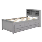 Letto a piattaforma con letto estraibile e cassetti, Letto a piattaforma contenitore con USB, Letto a piattaforma in legno con libreria