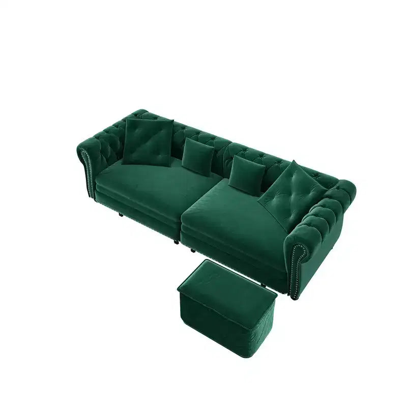 Divano Letto Estraibile 3-in-1 King Size in Velluto Whisen e Divano Letto Convertibile con Ottomana Mobile, Design Trapuntato