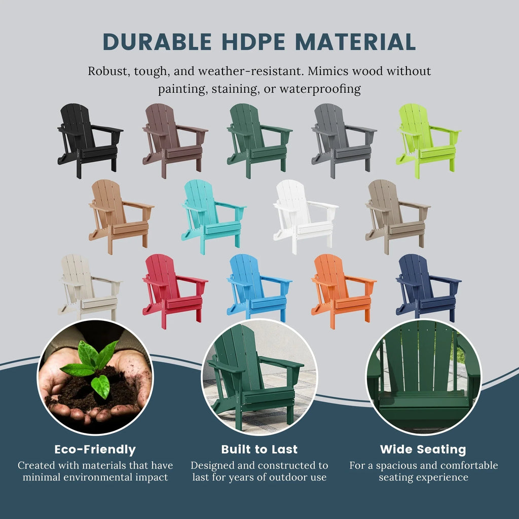 Polytrends Laguna Sedia Adirondack Pieghevole da Esterno per Patio Resistente allo Sbiadimento e alle Intemperie
