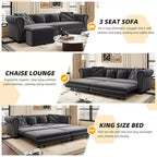 Divano Letto Estraibile 3-in-1 King Size in Velluto Whisen e Divano Letto Convertibile con Ottomana Mobile, Design Trapuntato