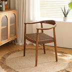 Sedia da pranzo scandinava con braccioli, seduta intrecciata in legno curvo