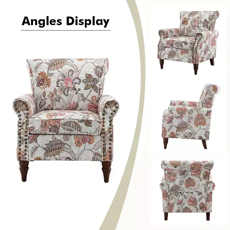 Poltrona Araceli Tradizionale in Legno Imbottita Floreale con Schienale Alto e Borchie | ART OF LIVING DESIGNS