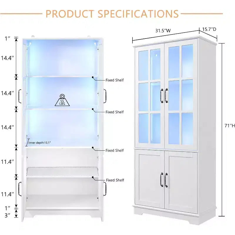 AMERLIFE Mobile Contenitore Alto 180 cm con Luci a LED, Grande Libreria con Ante in Vetro Acrilico