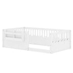 Letto a terra per bambini Bellemave con recinzione rialzata e libreria, struttura letto matrimoniale in legno Montessori per bambine e bambini