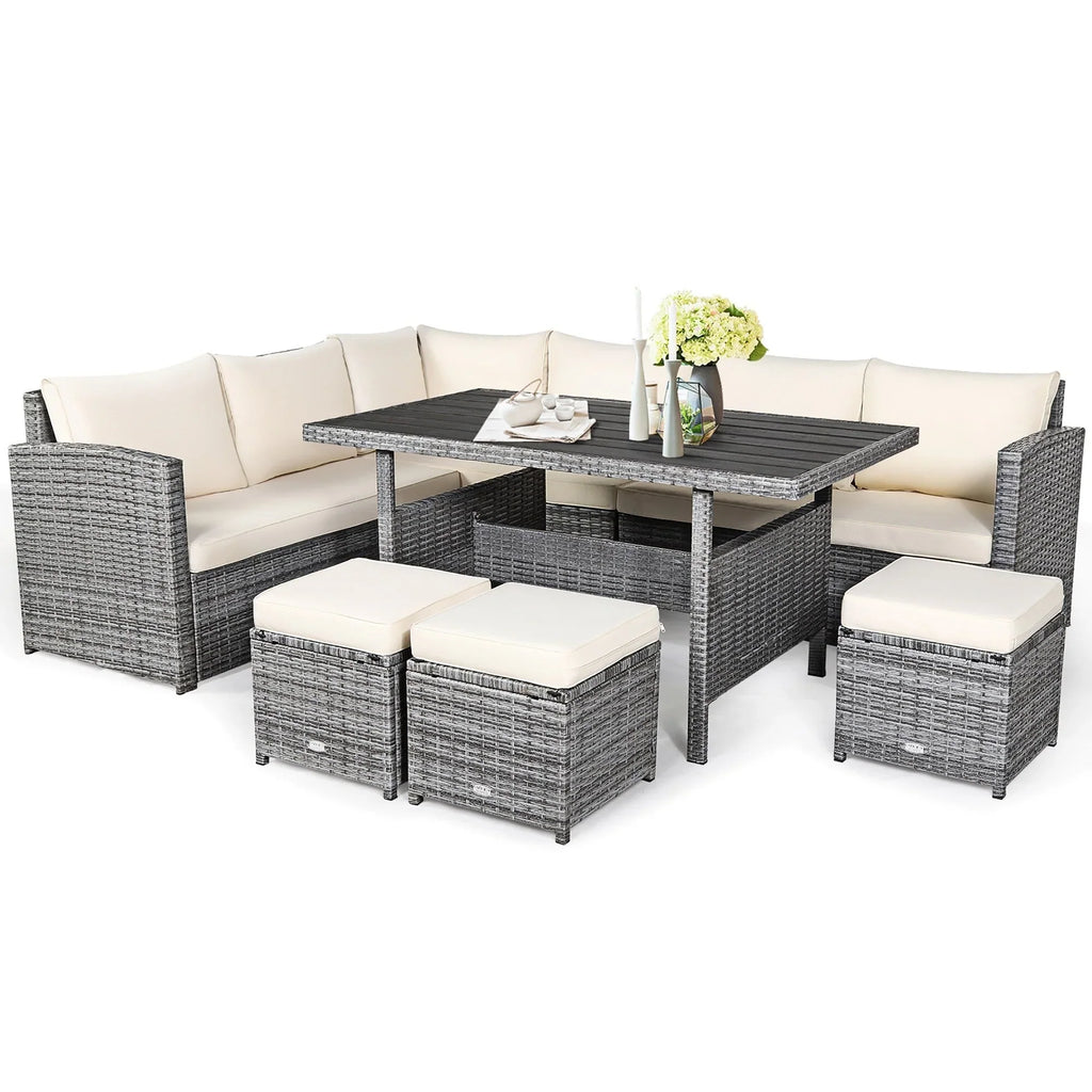 Costway Set da pranzo da 7 pezzi in rattan per esterni Divano componibile ottomano - Vedi dettagli