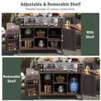 Isola Cucina da Esterno, Carrello Bar con Ruote e Mobile Contenitore, Tavolo per Barbecue in Legno Massello con Piano in Acciaio Inox, Porta Spezie, Porta Asciugamani