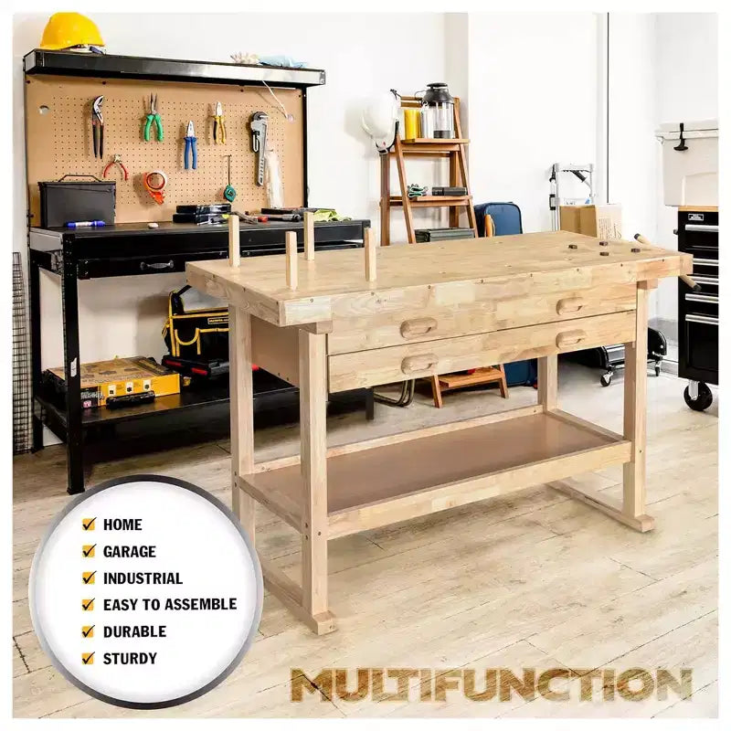 Olympia Tools Banco da Lavoro in Legno di Gomma, 4 Cassetti, Capacità di Carico 204 kg