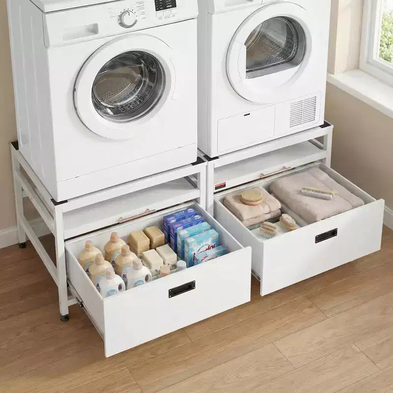 Piedistallo per lavatrice VEVOR, altezza 57,4 cm, piedistallo per lavatrice e asciugatrice 73,6x73,6 cm con vassoio estraibile e spazio portaoggetti, capacità di carico 363 kg, antiscivolo, bianco