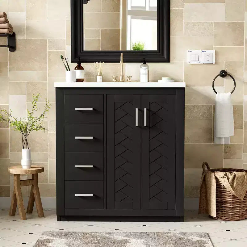 Mobile bagno 30 pollici con lavabo singolo, armadietto e 3 cassetti – Nero / Blu / Verde / Indaco / Bianco