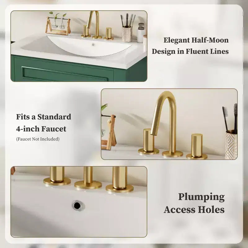 Mobiletto da bagno 61 cm con lavabo in ceramica, mobile stile shaker, 2 ante con chiusura ammortizzata, struttura in legno massello per bagno piccolo o bagno di servizio