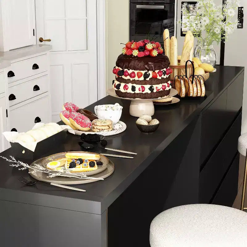 Credenza/Mobile Buffet Intelligente Girevole/Allungabile con 6 Cassetti, Piano d'Appoggio Estensibile, Tappetino Antiscivolo, Tavolo da Pranzo Girevole, Dispensa ad Isola per Cucina