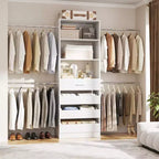 Besiost Sistema Organizer per Armadio in Legno 4-9 piedi con 4 Cassetti, 4 Aste Appendiabiti e Torri Scaffale