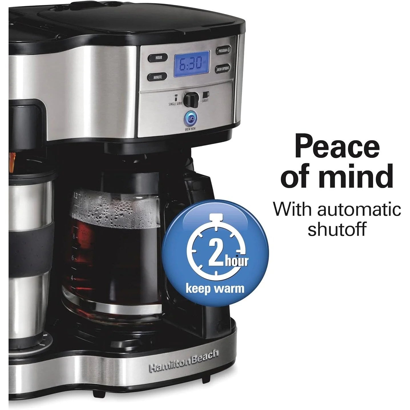 Caffettiera 2 in 1 da 12 tazze con caraffa in vetro e funzione erogazione singola, Pausa e Servi automatico, Nera