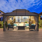 EROMMY Gazebo a tetto rigido, Pergola da esterno con doppio tetto, zanzariere e tende, Tenda da sole resistente per patio, cortile, feste in piscina
