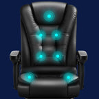 Sedia da ufficio girevole ergonomica in pelle nera con poggiapiedi