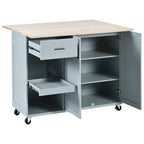 Isola da cucina con piano pieghevole, carrello da cucina con ripiano estraibile, portasciugamani e cassetto, ruote girevoli
