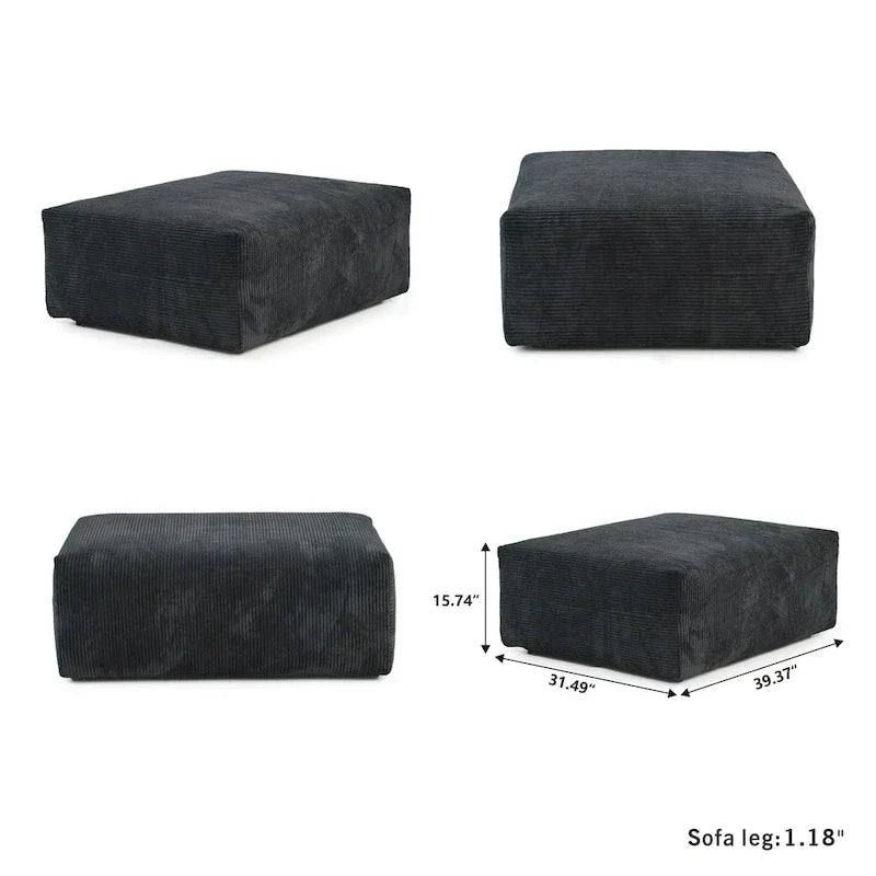 Divano componibile modulare grande, rivestimento in velluto a coste, a U, a 4 posti, con 2 pouf e 5 cuscini