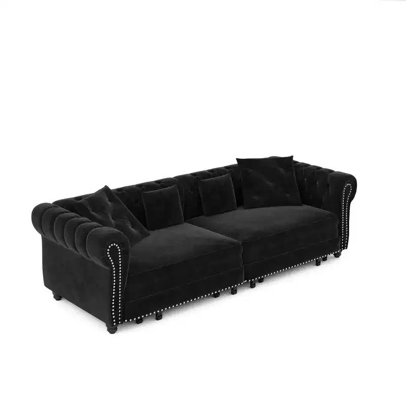 Divano Letto Estraibile 3-in-1 King Size in Velluto Whisen e Divano Letto Convertibile con Ottomana Mobile, Design Trapuntato
