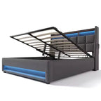 Letto Queen Size con Contenitore Idraulico, LED, USB, Testiera Imbottita, Nessuna Rete a Molle, Facile Montaggio