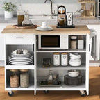 Isola da cucina con piano pieghevole, carrello da cucina con ripiano estraibile, portasciugamani e cassetto, ruote girevoli