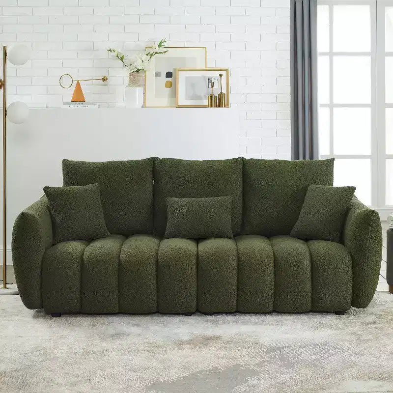 GDFStudio Alanna Divano a 3 Posti Moderno in Tessuto Teddy con Cuscini, 79,5