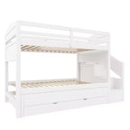 Whisen Letto a castello Twin XL con rotelle estraibili, letto a castello con contenitore, letto a castello in legno massello, scala con contenitore, armadio, 3 cassetti, per bambini