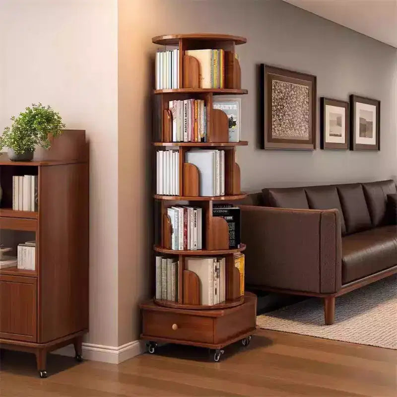 Chic Crate Libreria ad angolo girevole a 360° a 6 livelli con ruote, libreria stretta per piccoli spazi, marrone noce