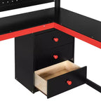 GDFStudio Scott Letto a Soppalco in Legno per Gaming con Scala Contenitore, Scrivania, Mensole e Pannello Forato