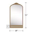 Specchio da parete marrone con cornice in legno ad arco intagliata classica e base in rattan, 37 pollici L x 71 pollici A