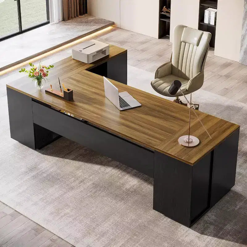 Scrivania direzionale a L Lantine 85.8, scrivania da computer da ufficio extra large con cassetti per schedari per l'home office