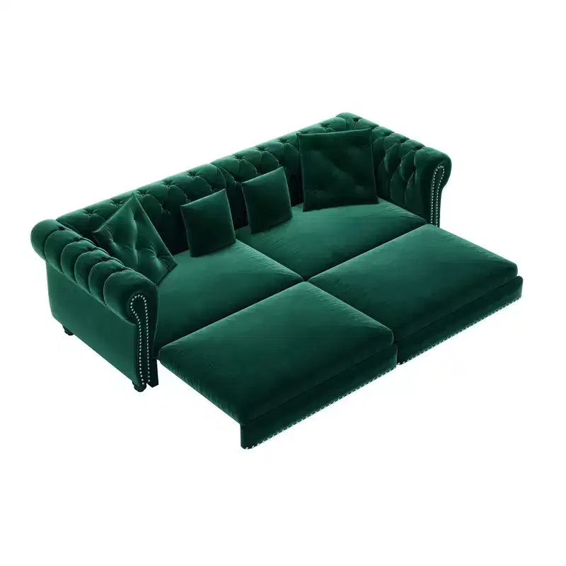 Divano Letto Estraibile 3-in-1 King Size in Velluto Whisen e Divano Letto Convertibile con Ottomana Mobile, Design Trapuntato
