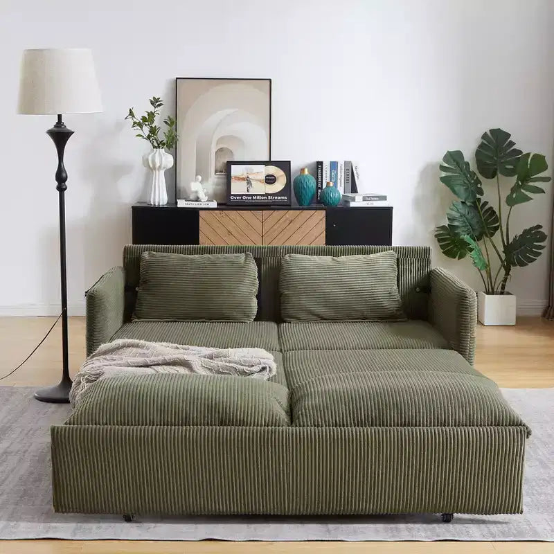 Divano Letto Convertibile in Velluto a Coste 3-in-1 con Letto Estraibile 64.5