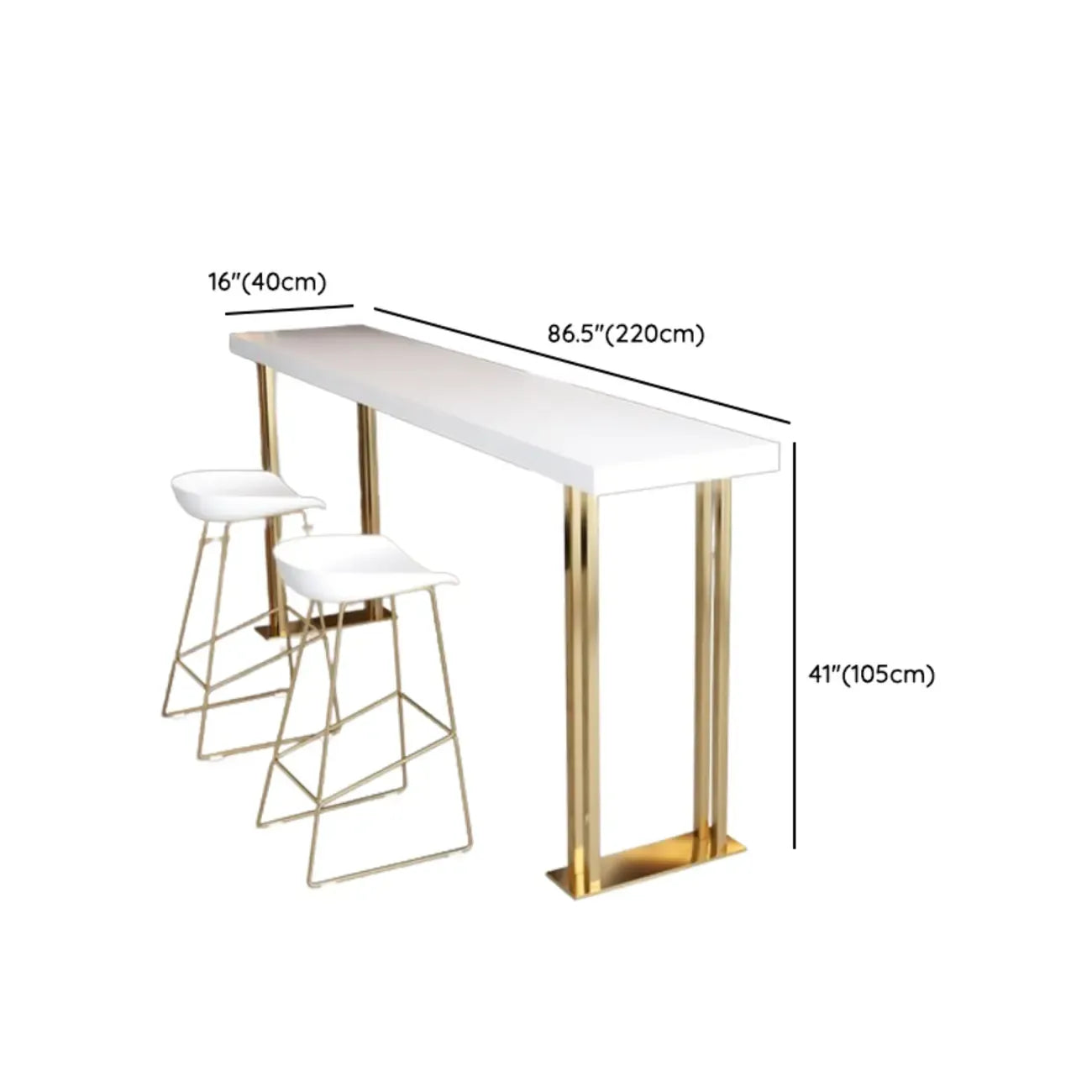 Tavolo da bar rettangolare di lusso in legno con base a slitta dorata per sala da pranzo