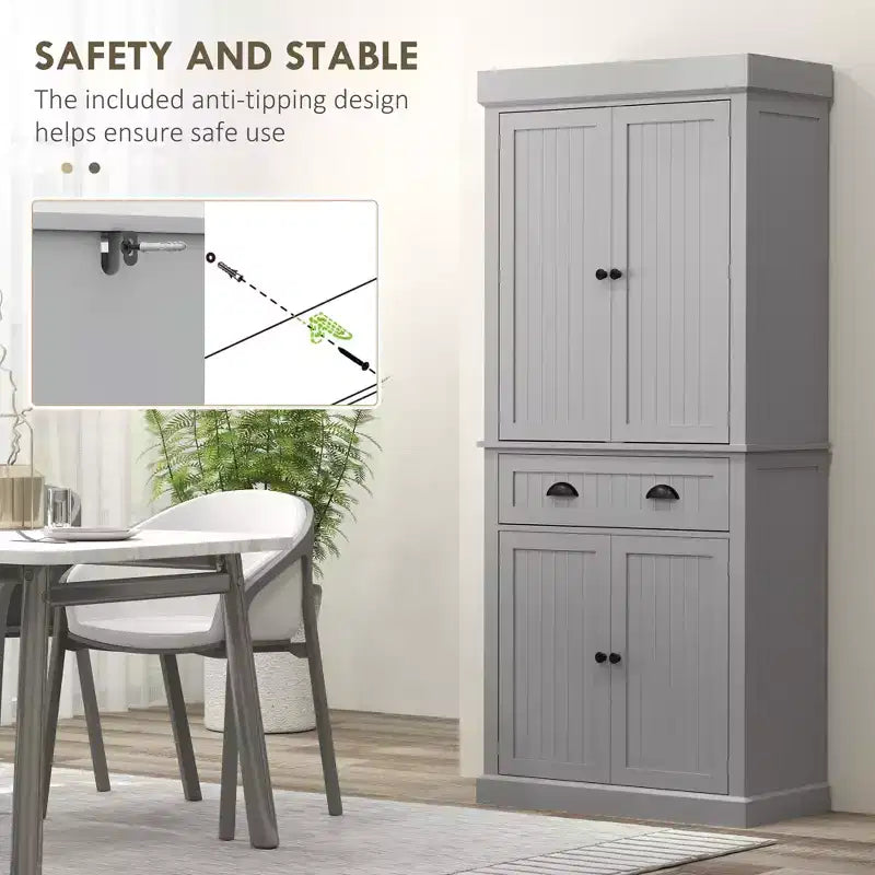 Mobile credenza da cucina da 71" con luci a LED, 6 ante con ripiani, un cassetto e 4 ripiani regolabili