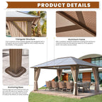 EROMMY Gazebo a tetto rigido, Pergola da esterno con doppio tetto, zanzariere e tende, Tenda da sole resistente per patio, cortile, feste in piscina