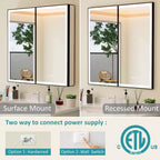 Pensile da Bagno con Specchio LED, Montaggio a Superficie o Incasso, Luce Dimmerabile, Antiappannamento, Ripiani Regolabili