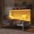 Letto a scomparsa matrimoniale con luce LED, pieghevole a armadio, letto a scomparsa per camera degli ospiti