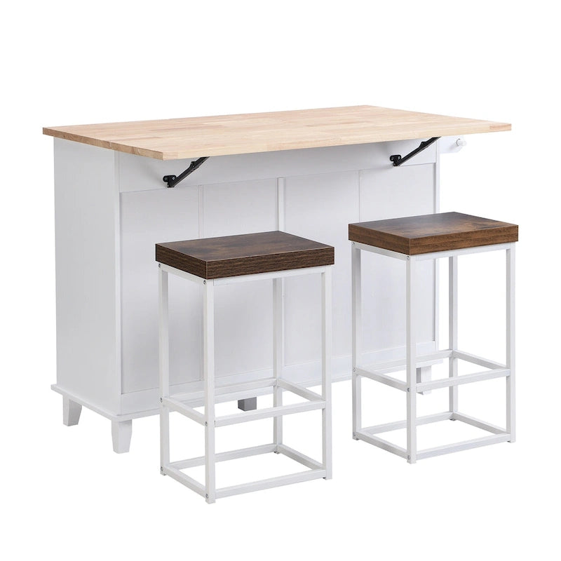 Set da isola per cucina TOPMAX con anta a ribalta e 2 posti a sedere, set tavolo da pranzo con ripiano regolabile, cassetti e portasciugamani